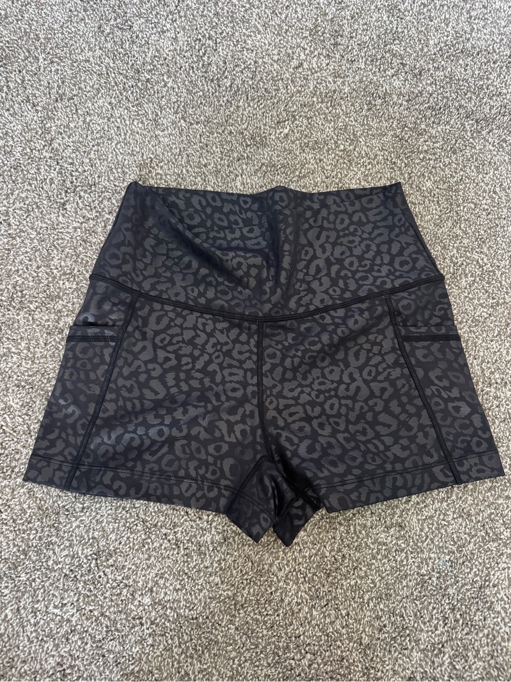 CVG High-Waist Black Leopard Print Women’s Active Shorts